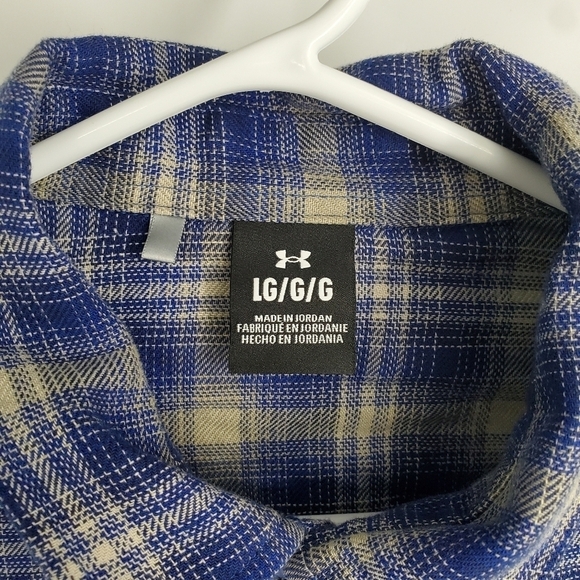 Under Armour Shirt Men's Large Flannel Tradesman Flex Blue Plaid Vented - Picture 2 of 6
